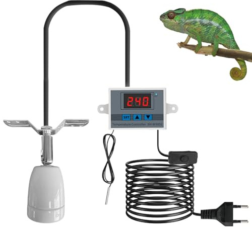 GOMETY Reptile Wärmelampe Fassung, E27 Porzellanfassung mit Temperaturregler Kabel und Stecker, 360° Drehbar UV Heizung Fassung mit 2 Heizbirne für Aquarium Schlangen Eidechsen Schildkröten