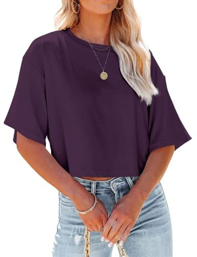 Suncife Maglietta da Allenamento da Donna, con Maniche in Tessuto Hlaf Casual, vestibilità Larga, Viola, M