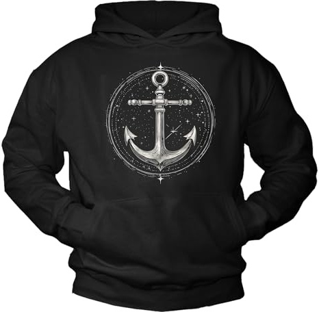 MAKAYA Pullover Ankermotiv Hoodie Langarmshirt mit Kapuze Anker Print Pulli Hamburg Motiv