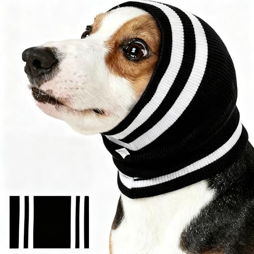 EASY JOY Ohrenschutz Hund Strick Gehörschutz für Hunde Schwarz L | Weicher Strick für Wärme und Komfort; elastische Ohrenabdeckung gegen Kälte, Schmutz und Futterreste.