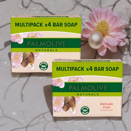 Pack of 2(4 x 90g) Paĺmolive Almond Soap Bar, Gentle Cleansing Soap with Almond Oil, Softens and Nourishes Skin, Natural Moisturizing Formula Suitable for All Skin Types