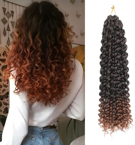 8 Packs GoGo Curl Crochet Hair 18 Inch Long Curly Crochet Hair for Women Beach Curl Water Wave Deep Twist Crochet Braids Synthetic Braiding Hair Extensions (T1B/30#, 18 Inch(pack of 8))