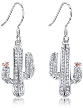 Kaktus Ohrringe 925 Sterling Silber Kaktus Hängend Ohrhänge Pflanzen Schmuck Geschenke für Damen Frauen Mädchen Mutter Kaktusliebhaber