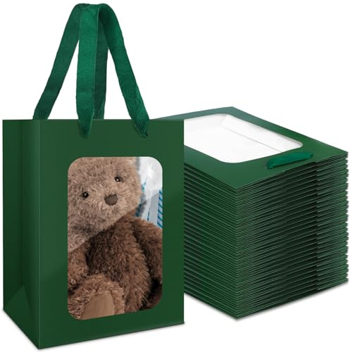 EUSOAR Pochette Cadeau avec Poignée - 50 Pièces Vert Foncé Sacs Cadeaux avec Fenêtre - 230GSM Sacs en Papier pour Banquet Shopping - 18x13x25cm Gift Bags with Anse pour Fête