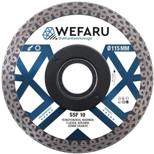 WEFARU Profi Diamant-Trennscheibe Fliese SSF Ø 115 mm – Premium Qualität, extra dünn für präzise Schnitte – ideal für Feinsteinzeug, Granit, Keramik & Marmor – vibrationsarm, trocken, Winkelschleifer
