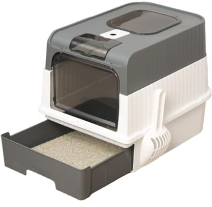 Litter Box Litter Box for Large Cats | with Scoop Odor Control Hooded Enclosed Foldable Lightweight Sifting Trash Supplies for Corner