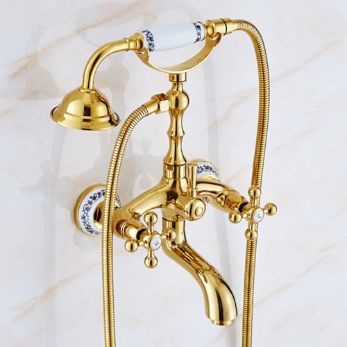 ZYCDP Mischbatterie Dusche Unterputz Retro Armatur Badewanne mit Handbrause Messing Gold