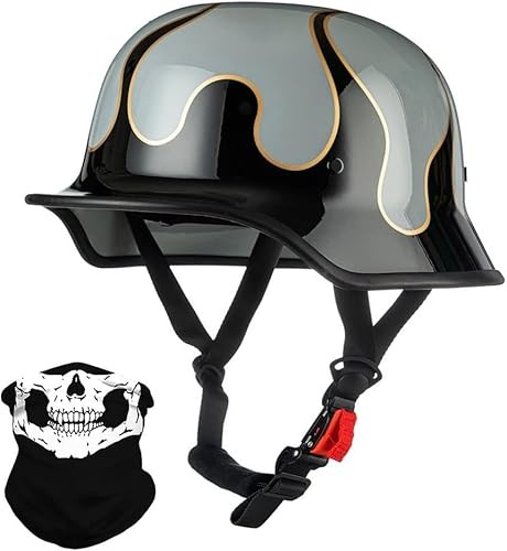 Casque De Moto De Style Allemand, Demi-Casque De Moto Homologué Dot/ECE pour Hommes Et Femmes Adultes, Casque Demi-Coque Ouvert Vintage pour Cruiser, Scooter, Chopper E,XL=61-62CM