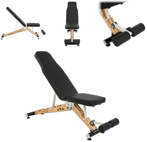 XTREXO Leszy – verstellbare Bank für Krafttraining, Stahl-Holz-Konstruktion, bequeme Rückenlehne mit Schaumstoffpolsterung, für das Training von Brust, Bizeps,