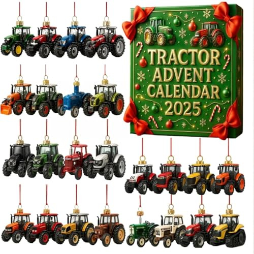 Traktoren Adventskalender für Kinder, Jungen, 24 Tage lustige Dekorationen in 2D zum Thema Traktoren Autos, Geschenkset für Landwirtschaftliche Traktorliebhaber und Familien