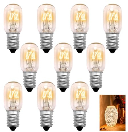 10 Pack 15W E14 Screw Bulb Salt Lamp Bulb T20 Warm White for Edison Screw | Light Bulbs Small Screw E14 Bulb Incandescent Bulbs Small Plug in Wax Melt Burners T20 Tubular Incandescent Bulb for Fridge