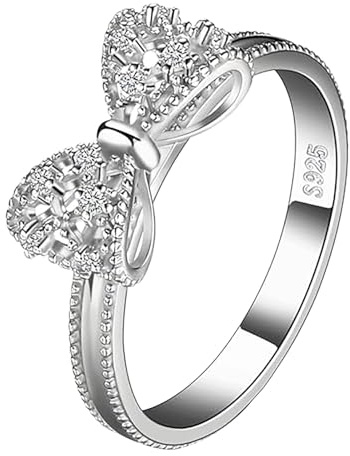 Vergoldete 925er-Sterlingsilber-Ringe für Damen, Zirkonia, stapelbare Eheringe für Frauen, Schleife, stapelbare Ring-Sets, Schmuck für Teenager-Mädchen (A, 7 Stück)