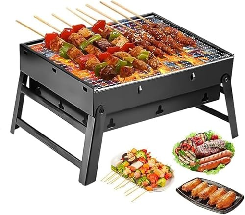 BBQ Barbecue Grill Charcoal Barbecue Portable BBQ Grill easy-to-use, Foldable Charcoal Grill Outdoor Compact 44 x 28cm Cooking Area with 5 Vents for Outdoor Camping, Picnics, Parties, RV Travel