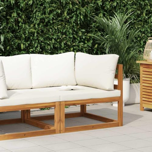 SooIarix Modular Corner Sofa with Cream White Cushions, Solid Acacia Wood, 70x70x60cm Outdoor Sectional, Weatherproof Garden Furniture Set