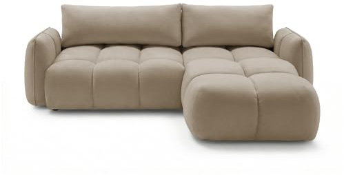SOFILAND Ecksofa BELVEO mit Schlaffunktion und Bettkasten L-Form Ausrichtung Links Stoff Bluvel (Dunkelbeige, Rechts)
