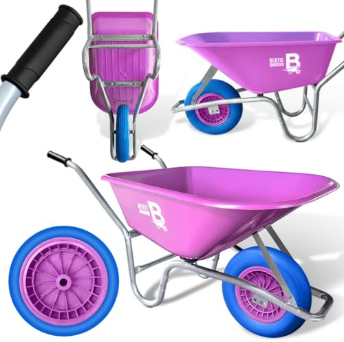 Bertie 110L Heavy Duty Puncture-Proof Tyre | Garden & Builders Wheelbarrow | Plastic Wheel barrow Solid Rubber tyre | Durable Polypropylene Tub | Garden, Soil, Gravel, Mulch & Tools