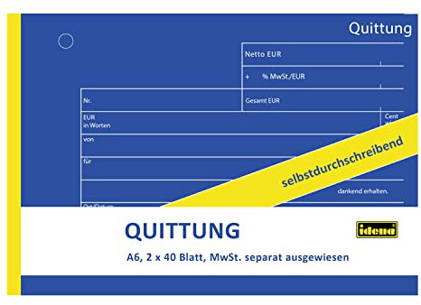 Idena 314260 - Quittungsblock DIN A6, 2 x 40 Blatt, 1 Stück