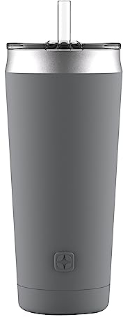 Ello Beacon Vacuum Insulated Stainless Steel Tumbler with Optional Straw, 24 oz, Grey