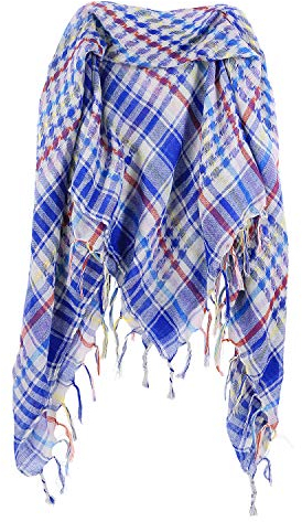 trendfinding Mehrfarbiges kariertes Tuch mit Fransen Palästinensertuch Hellblau