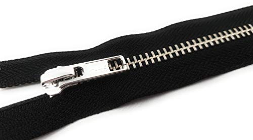 YKK teilbarer Reißverschluss aus silbernem Metall mit Zipper 580 Schwarz 56 cm