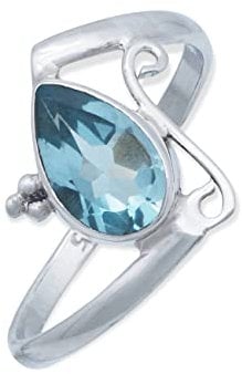 mantraroma Silber Ring Damen 925 blau Topas Edelstein blau schlicht groß modern