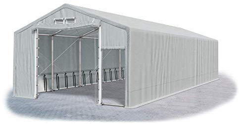 Das Company Lagerhalle 8x12x2.5m feuersicher grau wasserdicht ganzjährig Industriezelt Stahlseile 600g/m² PVC Winter Plus SFR- Zeltgarage, Lagerzelt Winterfest, Zeltgarage Winterfest - Winterzelt