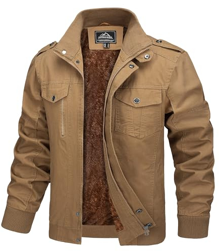 MAGCOMSEN Veste d'hiver chaude en polaire pour homme - Veste cargo militaire bomber - Manteau coupe-vent décontracté avec plusieurs poches, kaki, XL