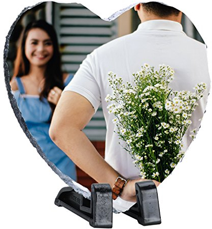 Schiefer mit Foto Personalisierte Schiefertafel mit Ständer Benutzerdefinierte Schieferplatte mit Individuellem Fotodruck Schiefertafel für Geschenk Geburtstag Weihnachten Jubiläum (Herz Groß)