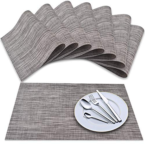 Newk Tischset, Crossweave Vinyl Woven Tischsets, Anti-Rutsch-Isolierung Waschbare Tischsets (8er-Set, Dunkelgrau)