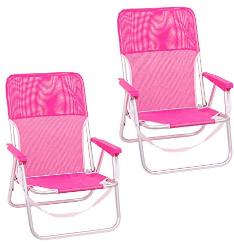 LOLAhome Pack 2 Sillas Playa Plegables | Ligera Portátil | Baja y Posición Fija | para Camping Piscina, Terraza o Jardín o Exterior Rosa