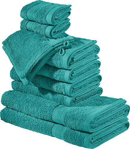 REDBEST Frottier-Set 10-TLG. Chicago smaragdgrün Größe - Handtuch, Duschtuch, Gästetuch, Waschhandschuh - saugstark, strapazierfähig, ideal für Reisen, Sport
