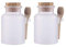 2 botellas de sal de baño de plástico de 200 ml, redondas, con tapón de corcho y cuchara de madera, para almacenar especias, sal, condimentos