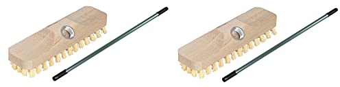 Novaliv 2X Wischer aus Holz mit Kunststoff-Borsten mit Gewinde und Teleskopstange| PPN Boden-Bürste| Ideal für Reinigung von Balkon Terrasse Garten Innen- Außenbereich