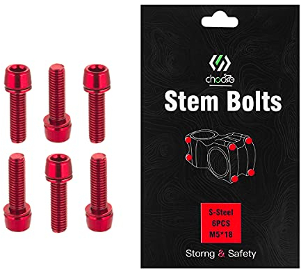 Chooee Bike Stem Bolts 6PCS, M5 x 18mm Stem Bolts Screw For MTB/Mountain Bike/Road Bicycle Red