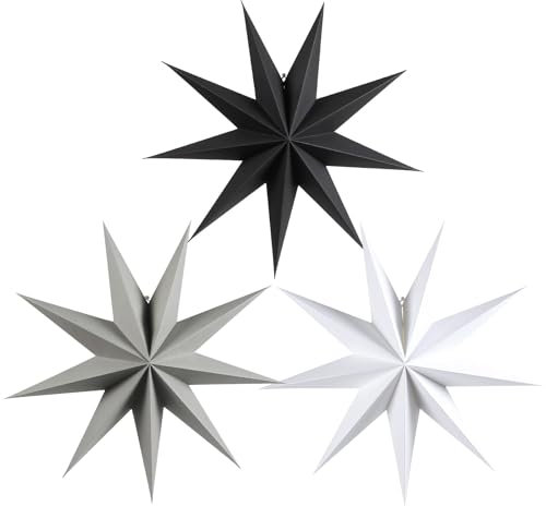 EASY JOY Weihnachtsdeko Papiersterne 3er Set 30cm Neunzackiger Faltstern Weihnachten Dekoration Schwarz Weiß und Grau Faltsterne Party Deko für Weihnachtsbaum Tischdeko