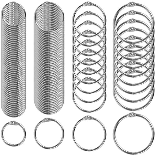 LATRAT Lot de 160 anneaux de reliure pour livres - 4 tailles : 15 mm, 20 mm, 25 mm, 30 mm - Petit anneau de reliure - Pour scrapbooking, album, artisanat, porte-nom - Argenté