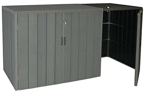 1er WPC-Mülltonnenverkleidung Erweiterung HWC-J28, Premium Mülltonnenbox, Metall Holzoptik - grau