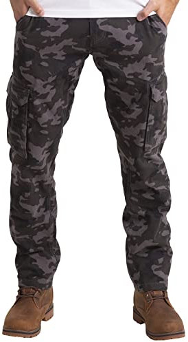 Herren Army Cargo Hose 100% Baumwolle Straight Leg Work Wear Freizeithose Loose Fit Combat Camouflage Arbeitshose (Holzkohle Camo, 40W / 32L)