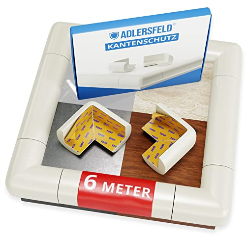 Adlersfeld® Kantenschutz Baby | 6 Meter + 10x Eckenschutz Baby | Selbstklebender Tischkantenschutz für Babys & Kinder | Starker Halt | Eckenschutz Kantenschutz Selbstklebend (Weiß)