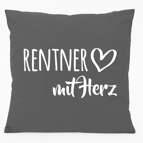 Huuraa Kissen Rentner mit Herz Geschenk | 40x40cm mit Füllung Steel Grey Baumwolle Dekokissen Geschenkidee Graues Sofakissen dekoratives Zierkissen