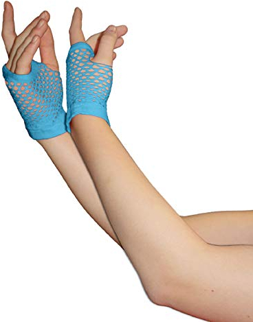 Fingerlose Damen-Handschuhe, Fischnetz, 1980er-Jahre, Party-Handschuhe, türkis, One size