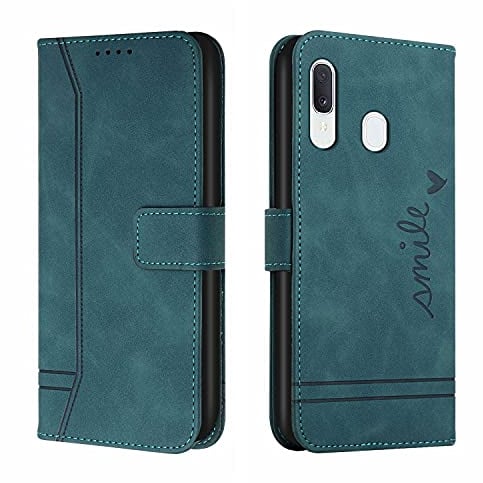 Trugox Handyhülle für Samsung Galaxy A20e Hülle Klappbar Klapphülle Totemblume mit Kartenfach Handytasche Handy Schutzhülle Tasche Leder Wallet Flip Case Book Cover - Blaugrün