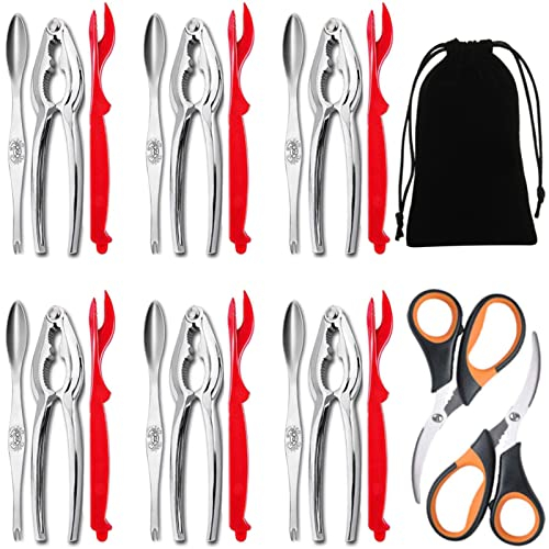 Artcome Lot de 21 outils pour fruits de mer – 6 craquelins à crabe, 6 coquilles à homard, 6 larges fourchettes à crabe, 2 ciseaux à fruits de mer et 1 sac de rangement