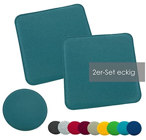 heimtexland ® 2er Pack Sitzkissen Filz Stuhlkissen Bodenkissen Polster Stuhlauflage Indoor Outdoor Kissen eckig Typ631 Filzkissen Petrol 35x35 cm 2 Stück