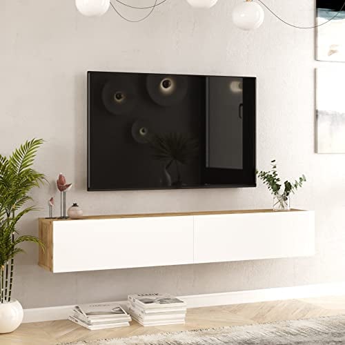 [en.casa] TV Lowboard Lapinlahti TV Schrank hängend TV Board 30 x 180 x 32 cm Fernsehschrank mit 2 Türen Wandregal Fernsehtisch Eicheoptik rustikal/Weiß