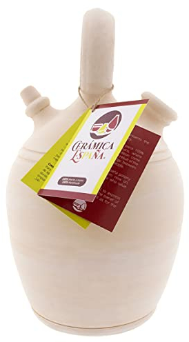 CERÁMICA ESPAÑA | Botijo de Barro Tradicional español | Botijo asa Redonda Base Ancha | 100% Hecho a Mano | 3 litros | Eco