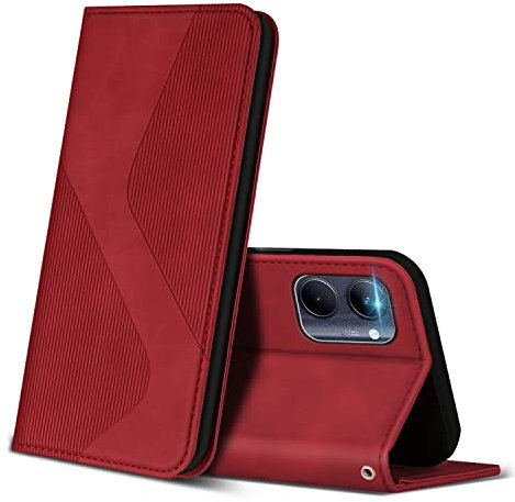 ZONNAVI Coque pour Realme C33, Premium Étui Housse en Cuir de Protection avec [Emplacements Cartes] [Magnetique], Clapet Folio Portefeuille pour Realme C33 (Rouge)