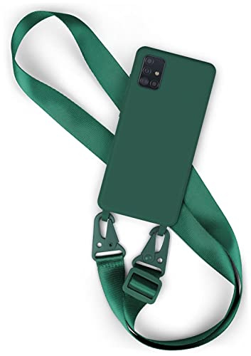 moex Hover Cover für Samsung Galaxy A51 Handyhülle zum Umhängen mit Band, Hülle mit Handykette abnehmbar, Handyband & Karabiner Lanyard Soft Case mit Verstellbarer Kette, Petrol