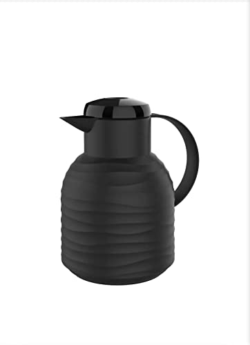 Emsa Samba Wave - Jarra térmica (plástico, con aislamiento de cristal, 12 h caliente/24 h, 100% densa, 1,0 L), color negro