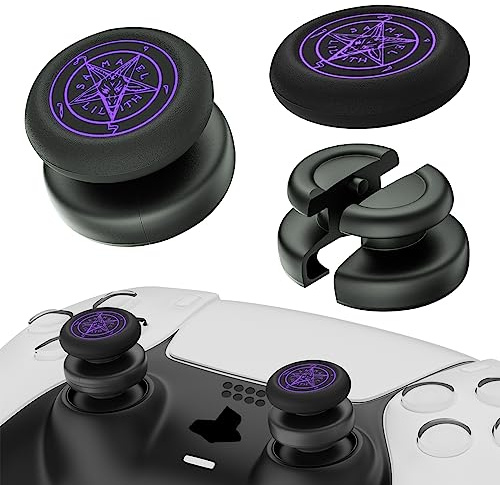PlayRealm Thumbstick-Verlängerung und Silikon-Griffabdeckung, kein Herunterfallen, für PS5 und PS4 Controller (Devil Purple), 2 Sets